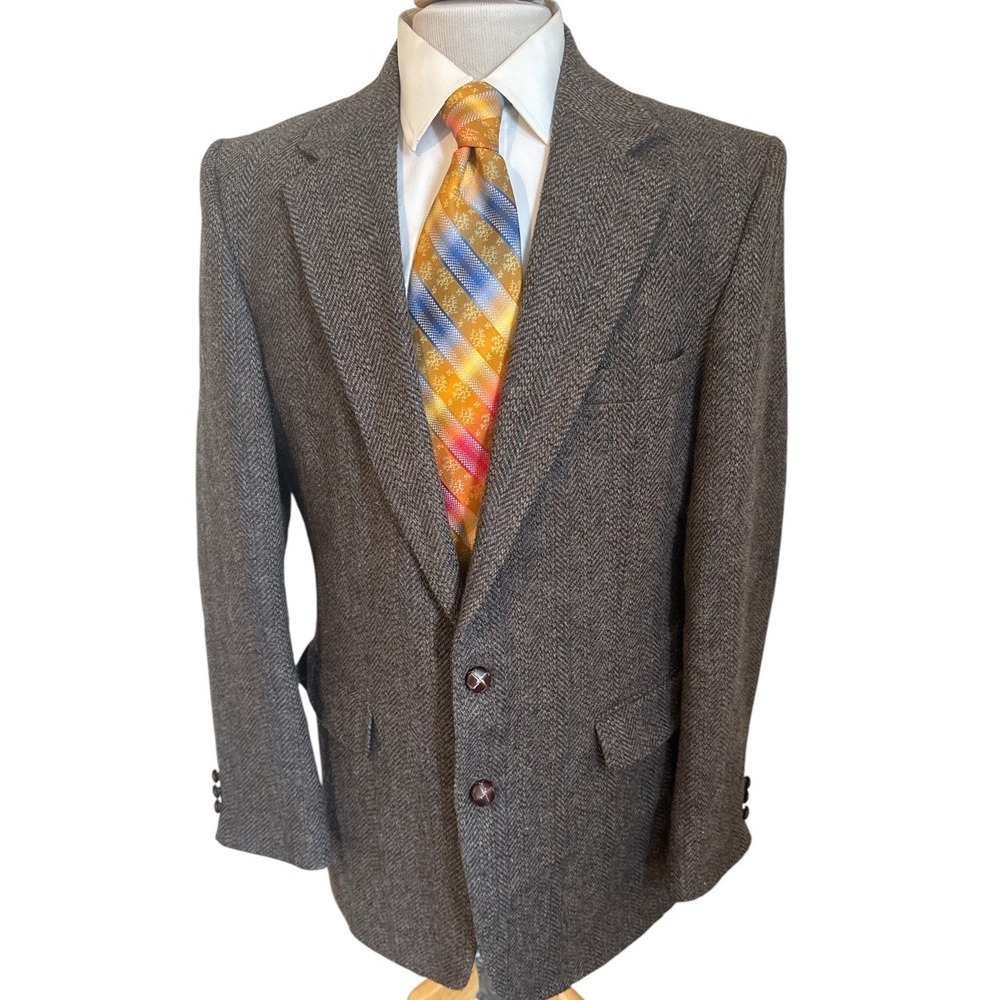 WENTWORTH Vintage Sz 44L Slim Brown Donegal Tweed Wool Blazer Sport Coat Jacket